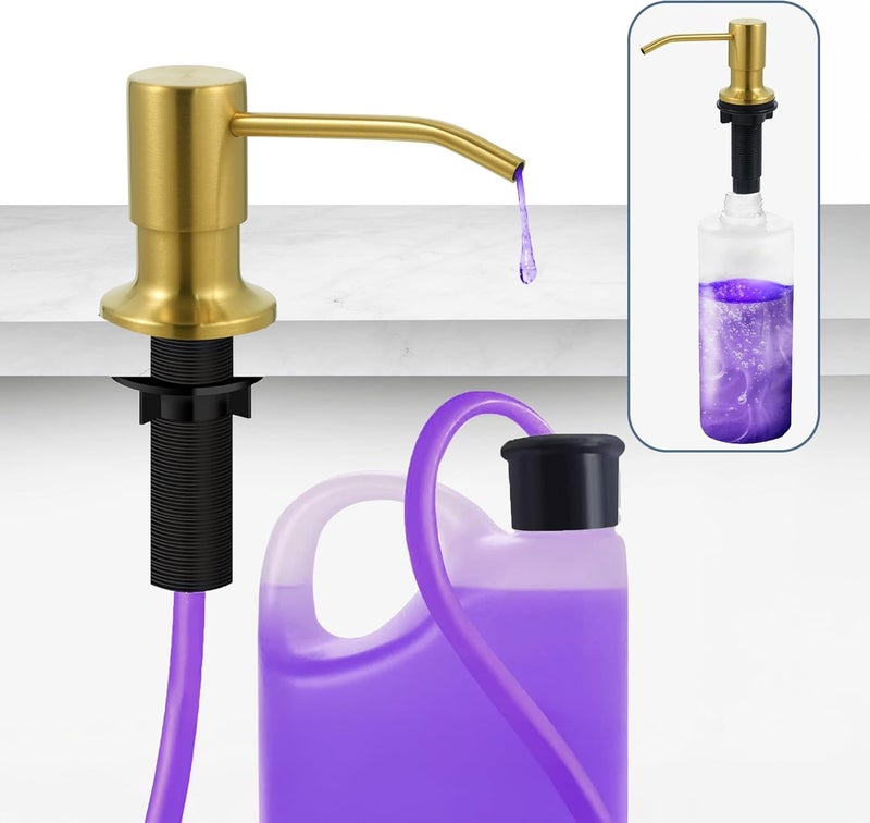 Sben Built-in Kitchen Sink Soap Dispenser – Stainless Steel Pump, 17 oz Bottle and Extension Tube Kit 47", Upgraded Metal Check Valve, Countertop Hand Soap & Lotion Dispenser (Gold Brushed) - Image 1